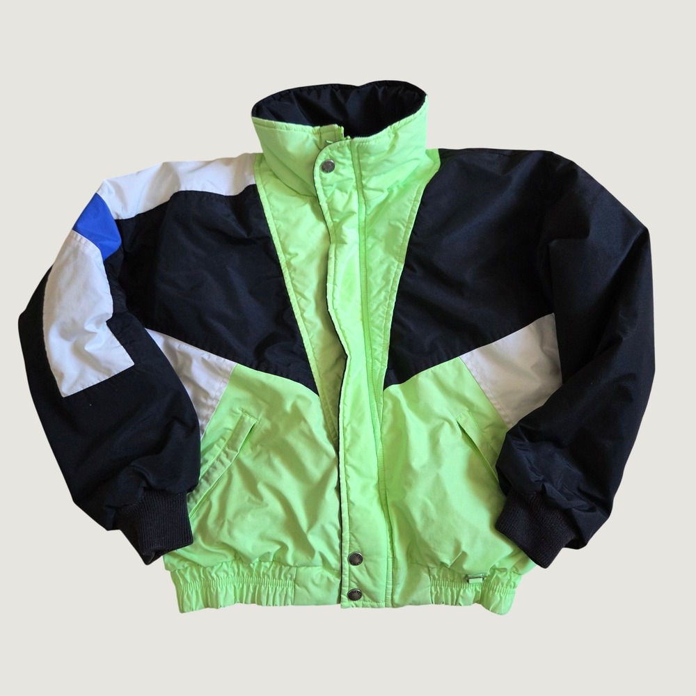 Obermeyer Ski Jacket Neon Green Black Colorblock Vintage Juniors Size 14